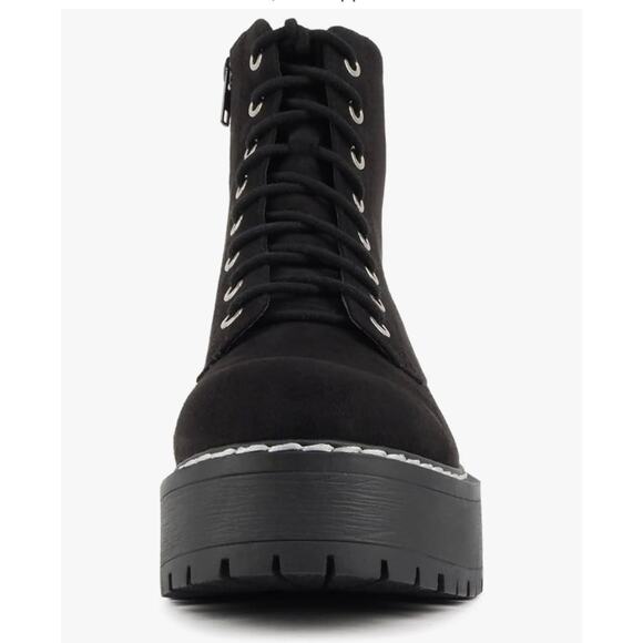 Women Chunky Lug Sole Lace up Fashion Combat Ankle Boot w/Side Zipper - Picture 4 of 6